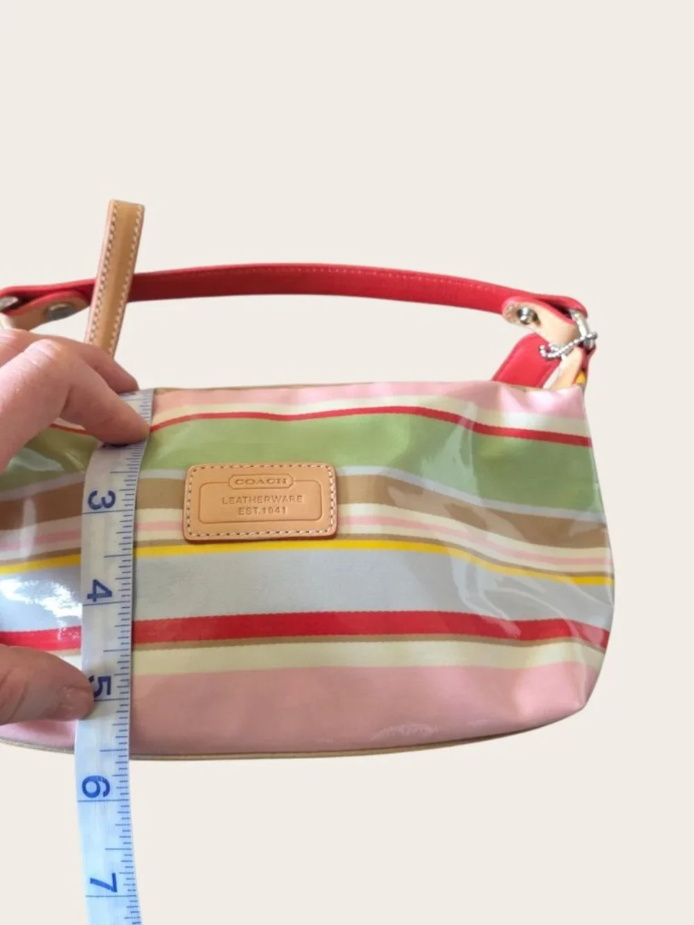 Coach Hampton Watercolor Stripe Pouch Bag Y2K Vintage Vachetta Trim Rare - Picture 10 of 16